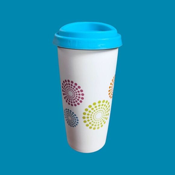 2011 Caribou Coffee Polka Dot Ceramic 13 Oz. Coffee Tea CoCo Mug with Lid - Picture 3 of 7